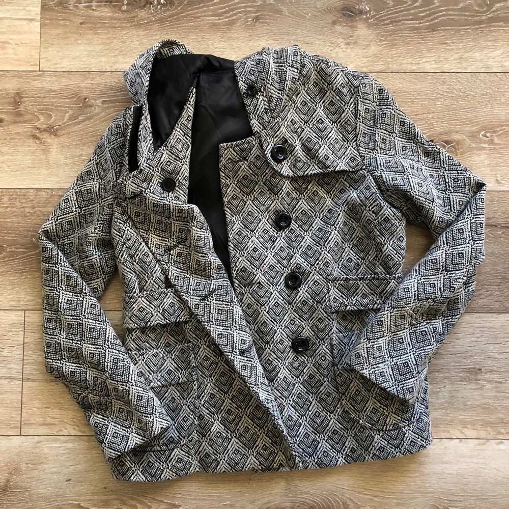 Patterned Peacoat with Hood